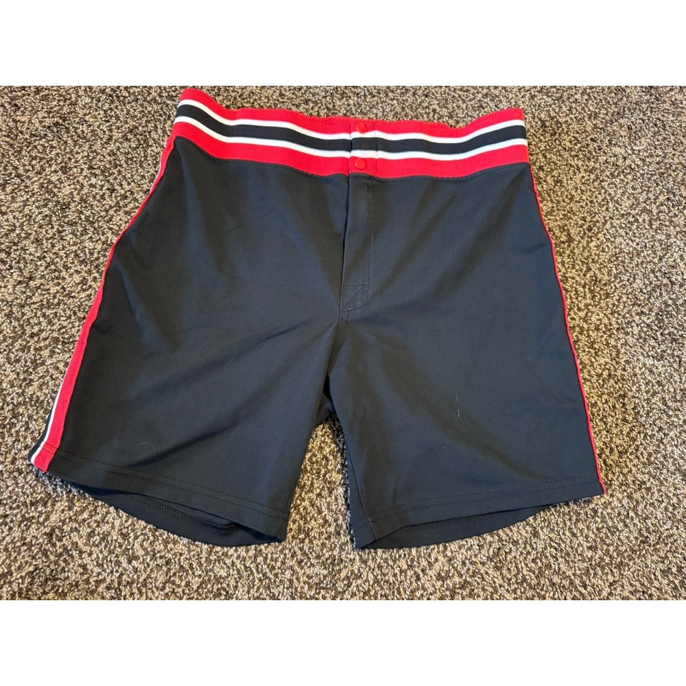 Vintage 80s Betlin Athletic Shorts Black Red White Stripe Retro Striped Waist L